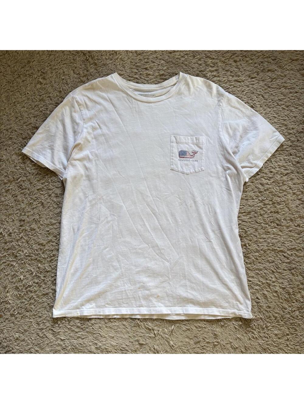 White Vineyard Vines pocket tee with American flag whale graphic